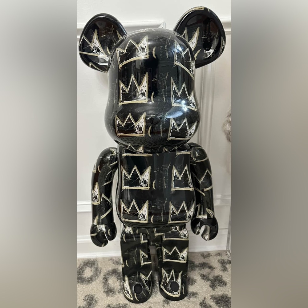Black and White Crown Patterned Bearbrick Jean Michel Basquiat Figure